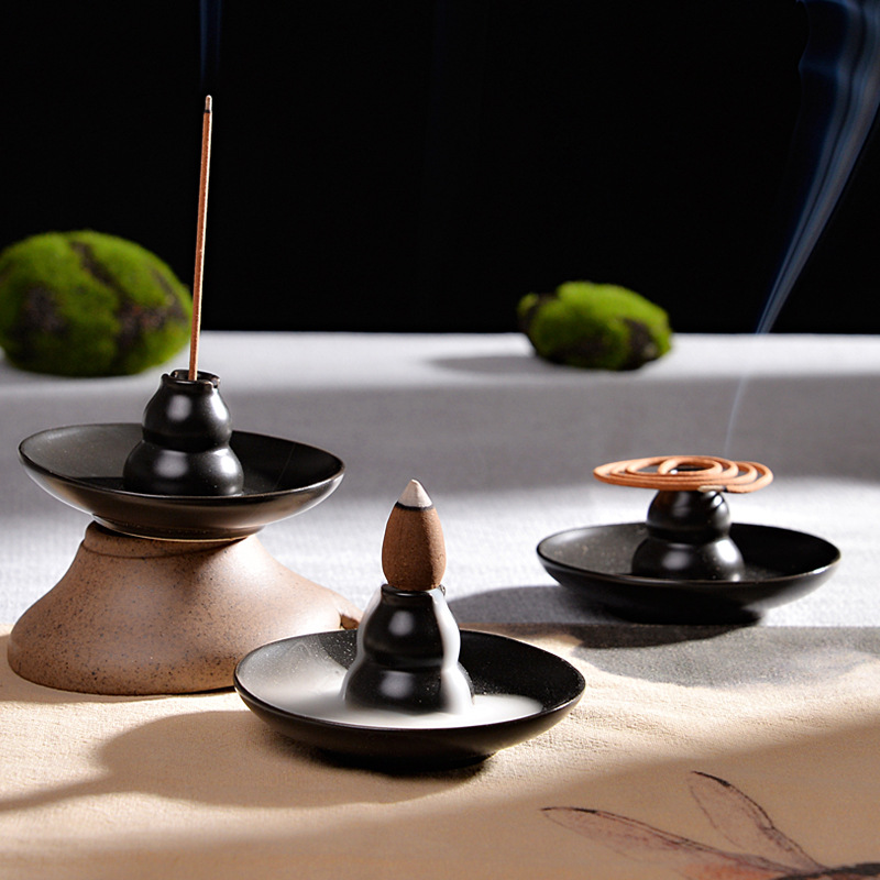 Incense Cone Holder - Czarny wielofunkcyjny kadzidełko z przepływem zwrotnym